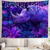 Boho Rhino Tapestry Wall Hanging Purple Floral Tropical Safari Animal Print Fabric Decor Home Room Decoration