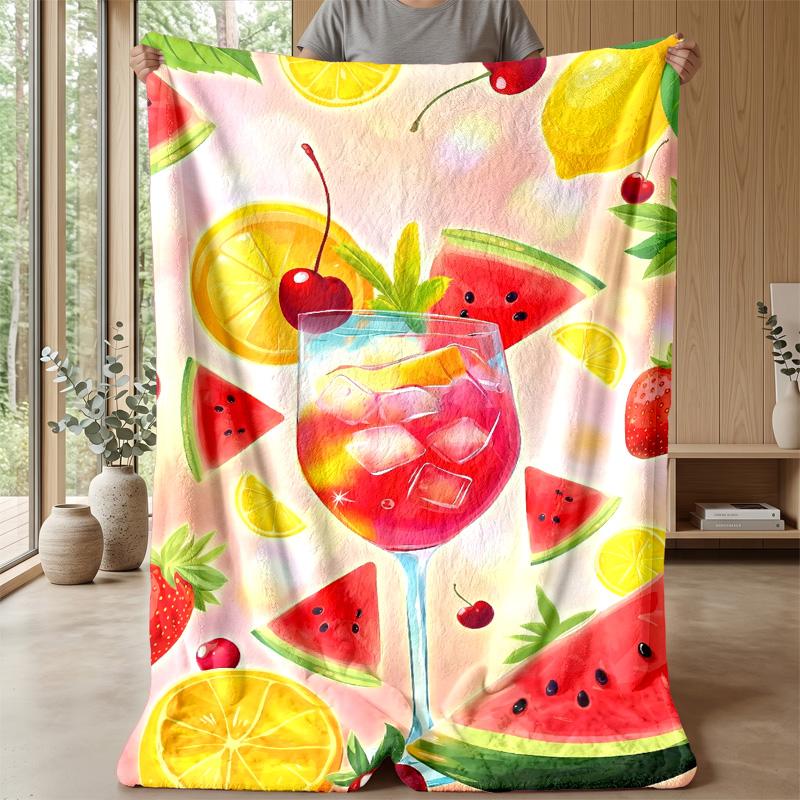 Summer Fruit Juice Party Theme Blanket Lightweight Warm Flannel Blanket Decorative Throw Blanket for Home Decoration