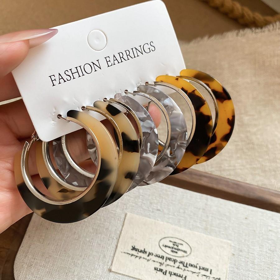 Silbernadel Harzleder Leopardenmuster Geometrisch Rund Blume Ohrringe Herbst und Winter Stecker Nische High-End Ohrringe Frauen