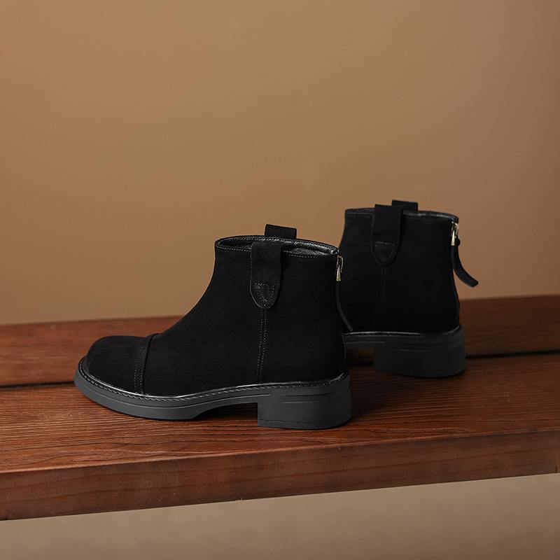 Krazing Pot Krowi Zamsz Nubuk Zima Okrągły Nosek Nowoczesne Kozaki Średni Obcas Zamek Błyskawiczny Styl Punk Damskie Botki