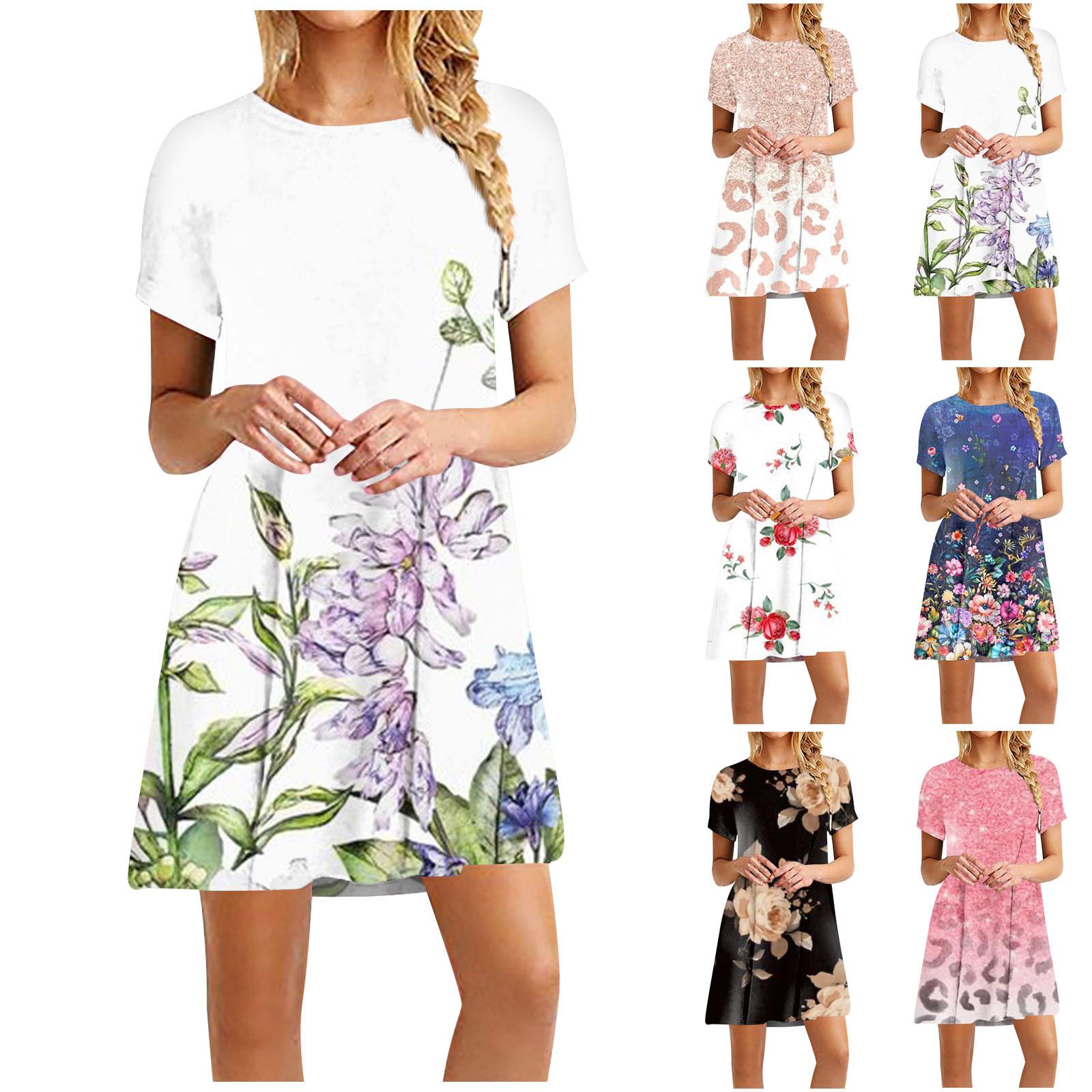 

Модное повседневное свободное платье с круглым вырезом и модным принтом, пуловер с коротким рукавом