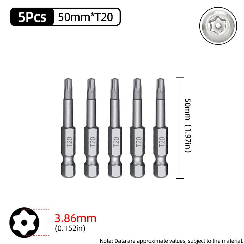 Torx Screwdriver Bit 50mm Magnetic S2 Steel 1/4'' Hex Shank Hollow Hole Security Bits T5-T40 Electric Drill Driver Hand Tools