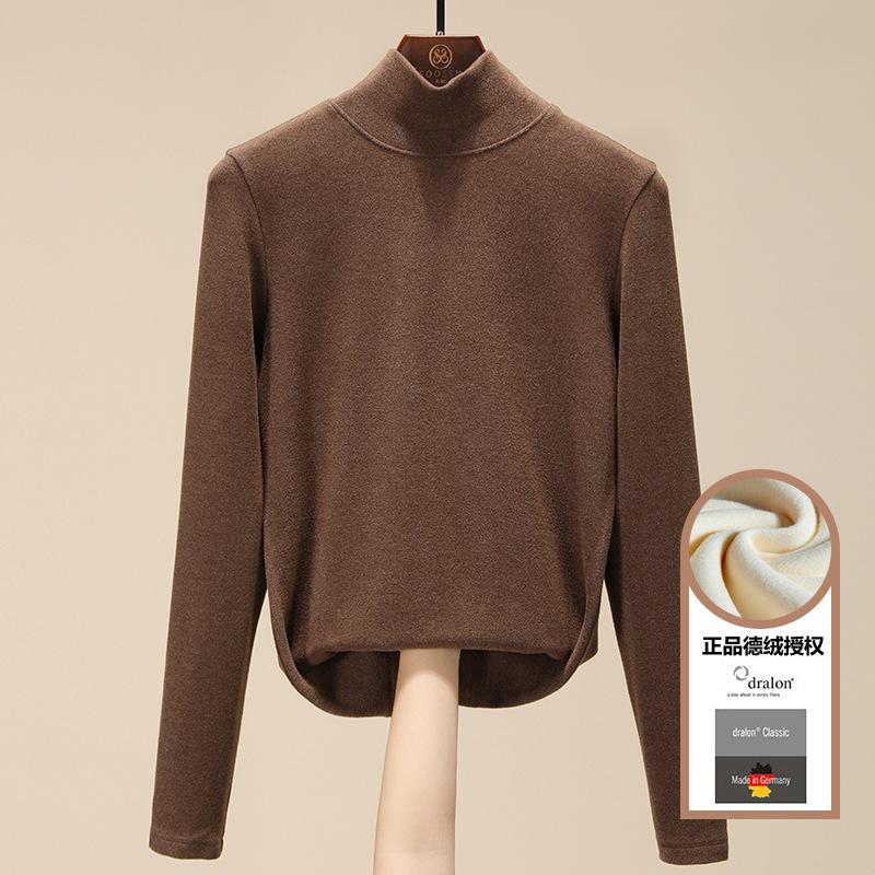 

Двусторонняя немецкая бархатная базовая рубашка с высоким воротом для женской зимы, осени и зимы с бархатом и утолщенный новый женский термотоп XXXXL кофейный