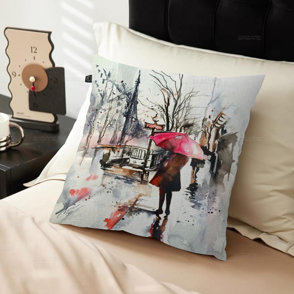 Paris Seine Street Landscape City Decorative Room Aesthetics Pillow Case Home Decor Bedroom Sofa Bed Couch Pillow Cover 45x45