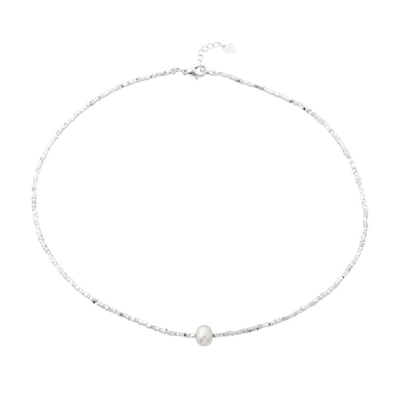 Broken Silver Clavicle Chain Freshwater Pearl Necklace Women S Broken Silver Pearl Chain Fashion Commuter Accessories Women 18K