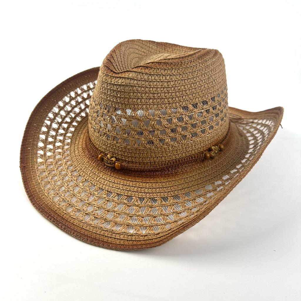 New Western Denim Straw Hat Retro Ethnic Style European And American Jazz Hat Outdoor Leisure Top Hat Curved Brim Hat