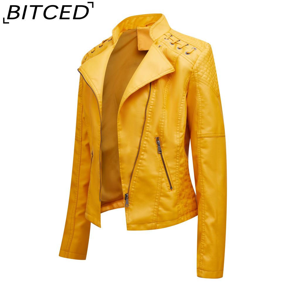 BITCED Spring/Autumn Women's Leather Jacket - Short Fit, Slim-Cut, Lightweight Leather Coat, Biker Style