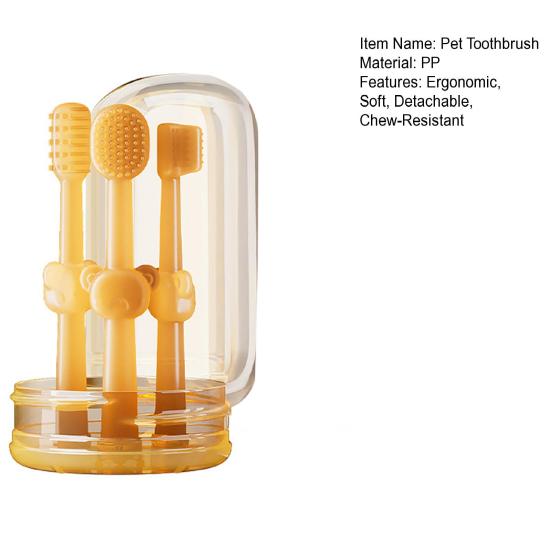 Pet Toothbrush with Soft Silicone Heads Dental Care Kit for Dogs Cats Ergonomic Handle Removable Heads Pet Tongue Cleaner for Oral Hygiene & Bad