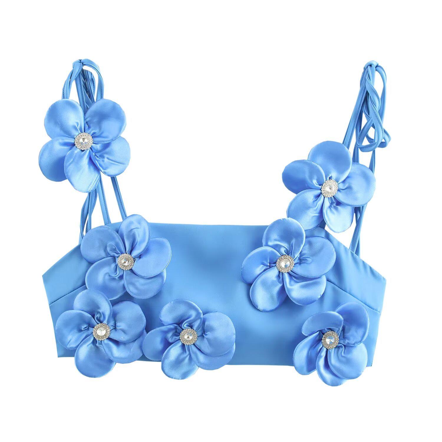 

Летний женский топ-камезоль в европейском и американском стиле с цветочным принтом - Модный, простой и повседневный Large синий