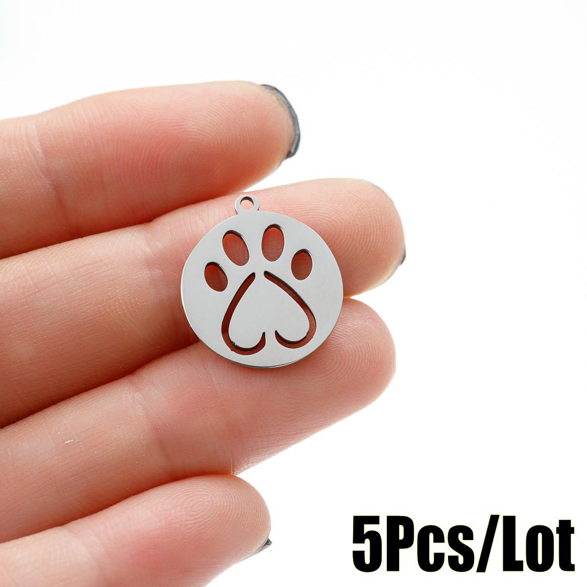Geometric Round Pendant Necklace - Women s Simple Stainless Steel Hollow Peach Heart & Cat Paw Print Accessory