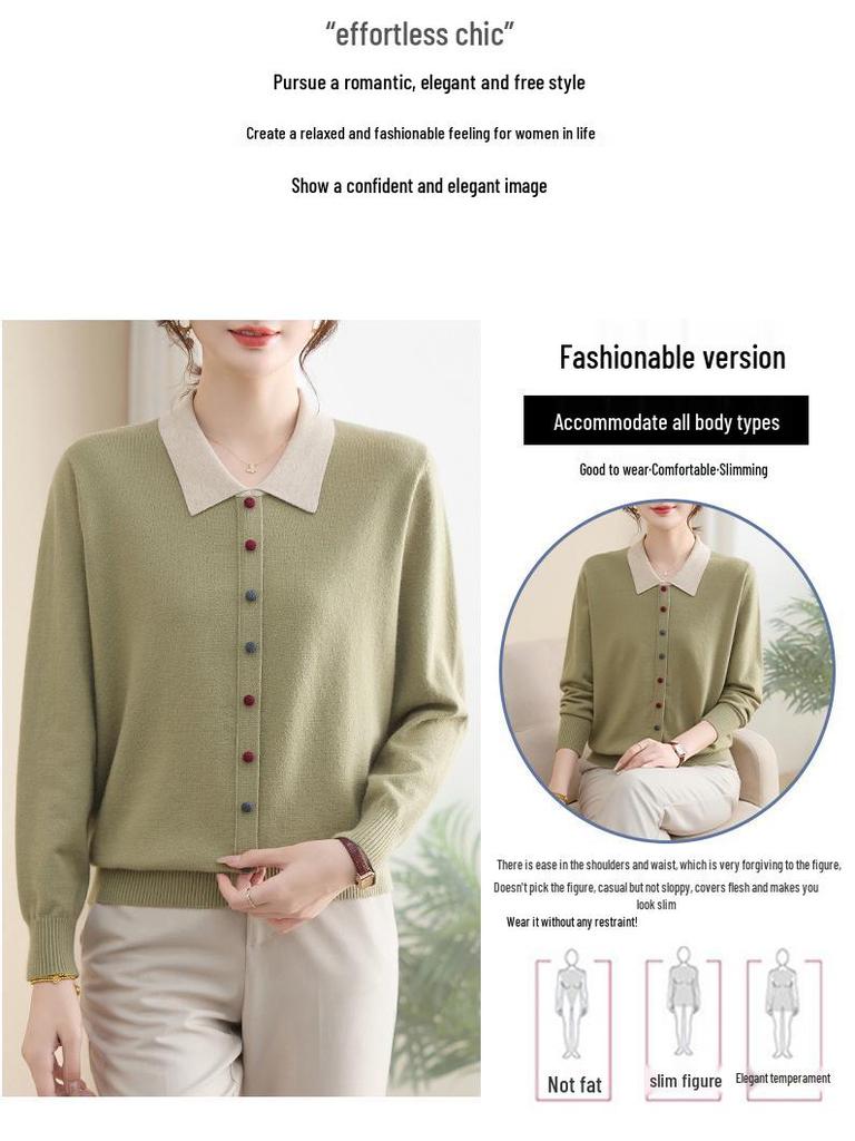 2025 Women's Plus Size Knit Top - Spring/Autumn Woolen Sweater for Middle-Aged & Elderly