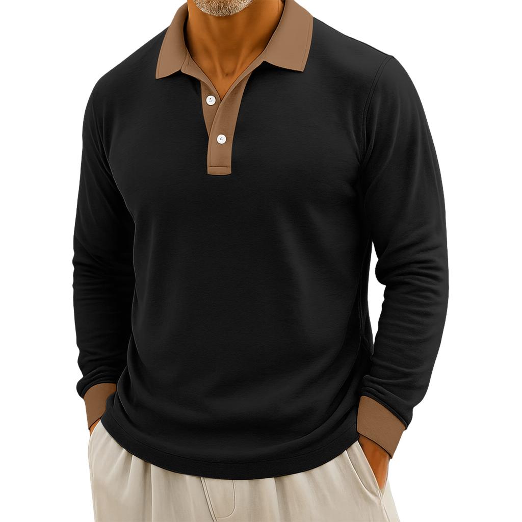 Men's Casual Color-Blocked Button-Up Long-Sleeve Tops