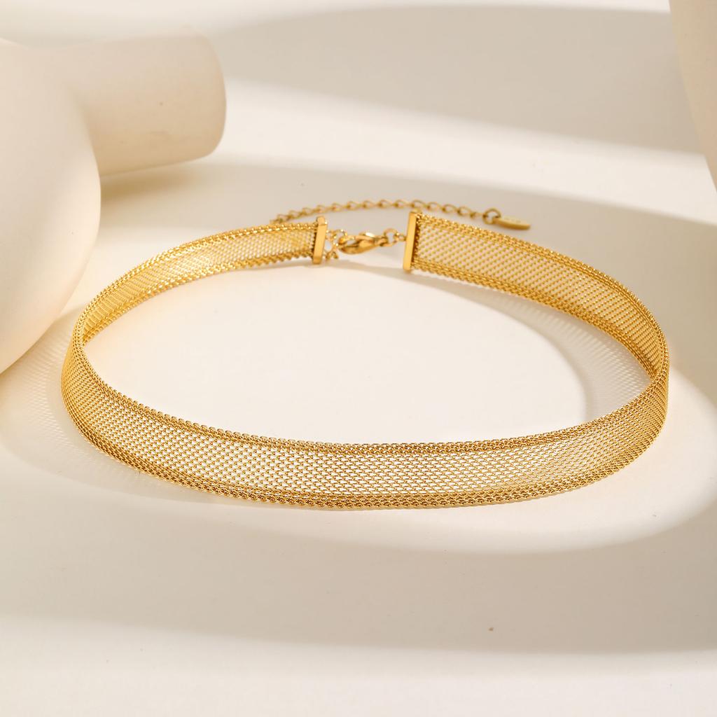 Gold Plated Hollow Mesh Choker Necklace for Women,Stainless Steel Waterproof Necklaces,Fashion Jewelry Gift