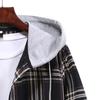 Men's Fashion Hooded and Plaid Long Sleeve Shirt Jacket Coat