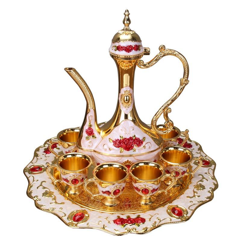 Elegant Zinc Alloy Shot Glass Set With Decanter - 8-Piece European Style Barware Whiskey Vodka Sake