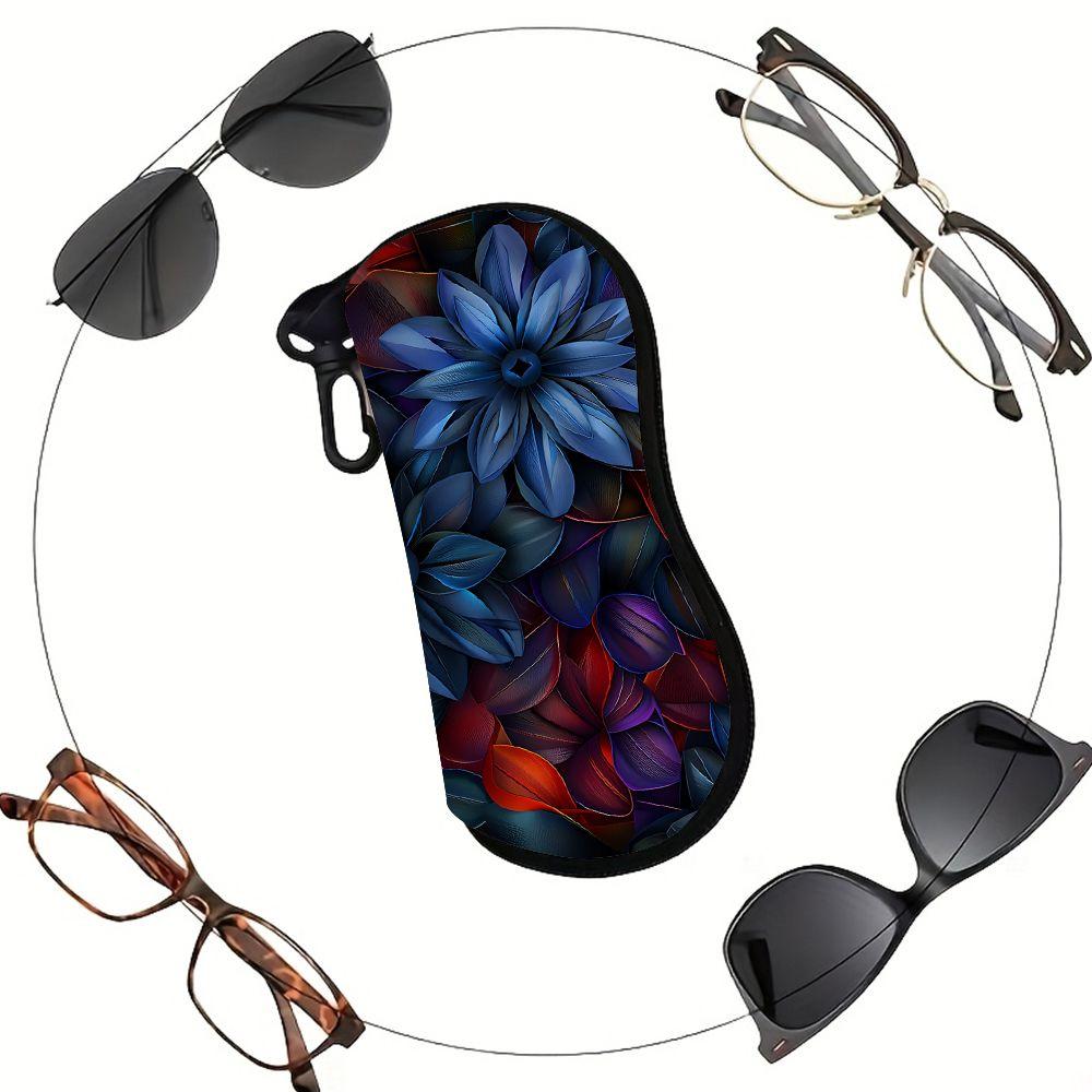 2D-Vintage Floral Pattern Protective Zipper Sunglasses Case, Portable Eyewear Container, Stylish Decorative Spectacle Pouch for Women Travel Accessory