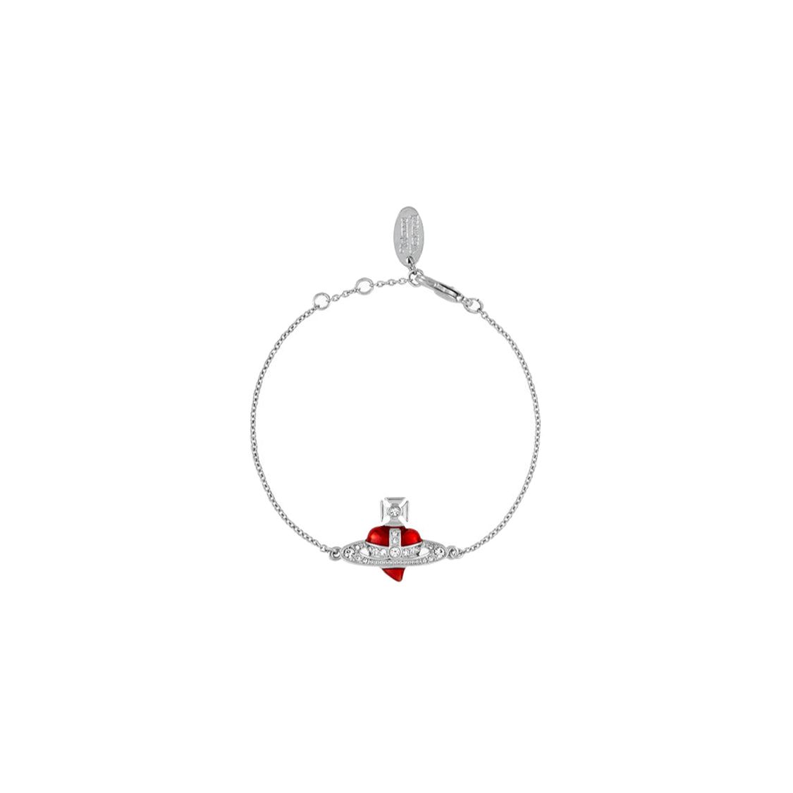 Vivienne Westwood Diamante Heart Asymmetrical Heart Pendant Enamel Bracelet Women bracelet Silver 6102021T02P383P383 Box