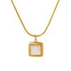Square White Mother Of Pearl Pendant Minimalist Gold Plated Titanium Steel Necklace For Women