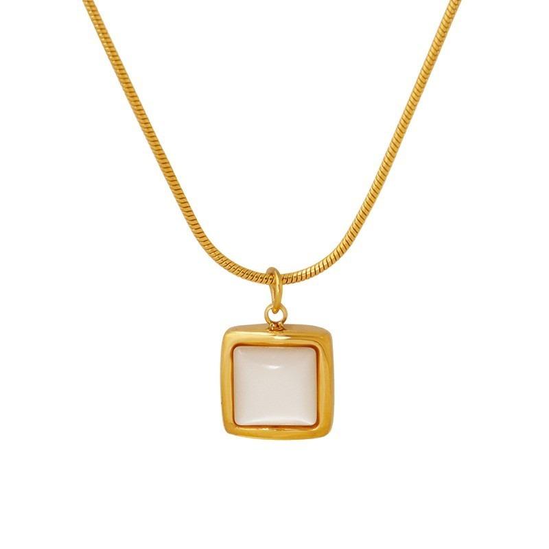Square White Mother Of Pearl Pendant Minimalist Gold Plated Titanium Steel Necklace For Women