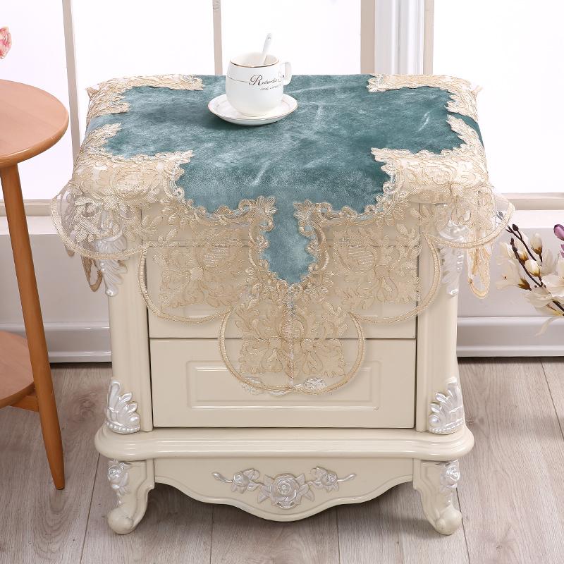 European Water Soluble Lace Square Tablecloth Refrigerator Washing Machine Bedside Table Cloth Dust Velvet Fabric Cover Tapete