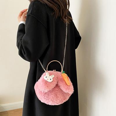 Korean Version of Xiaoxiangfeng Personalized Rabbit Ears Carrot Women's Portable Small Square Bag 23 Winter New Shoulder Messenger Bag