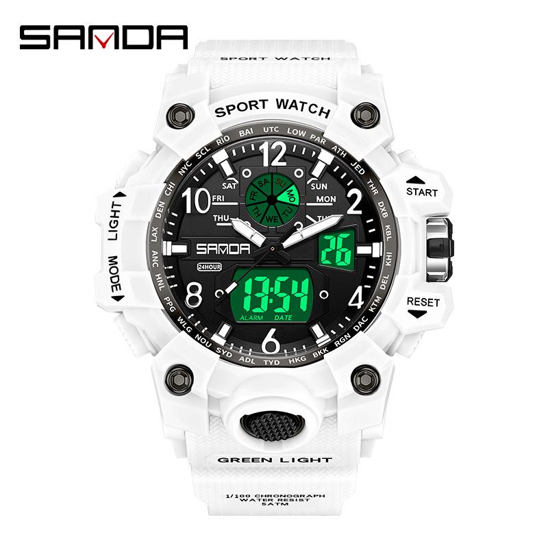 SANDA Women's Trendy LED Dual Display Waterproof Watch with Hourly Chime