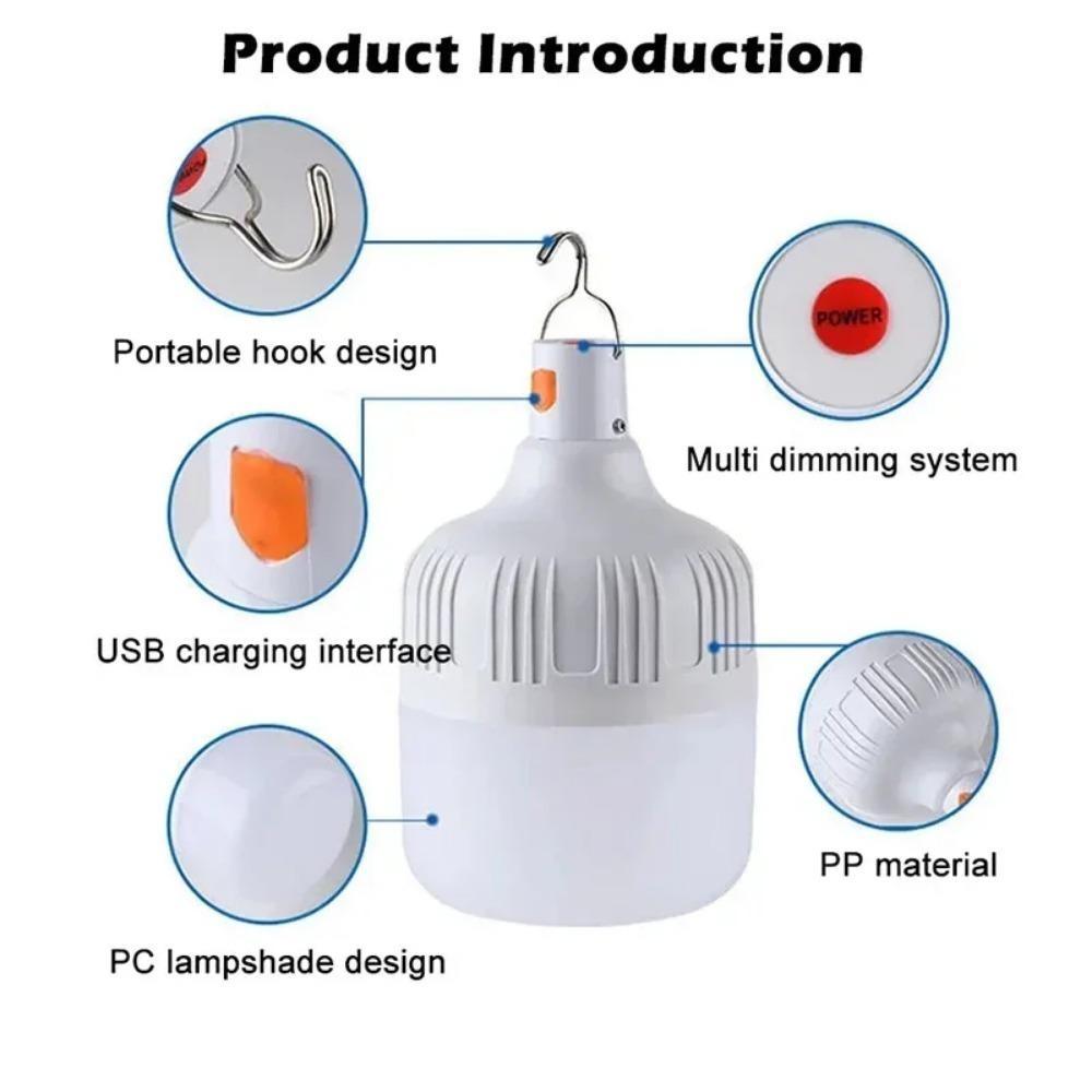 500w Portable Outdoor Camping Lights USB Rechargeable Lamp LED Emergency Bulb Hook High Power Tents Lantern Night Lights Bulb
