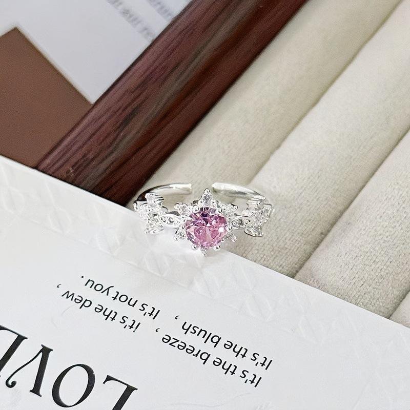 Colored Treasure Zircon Bow Row Diamond Opening Ring Niche High-End Sense Light Luxury Exquisite Personality Super Fairy Index Finger Ring Woman