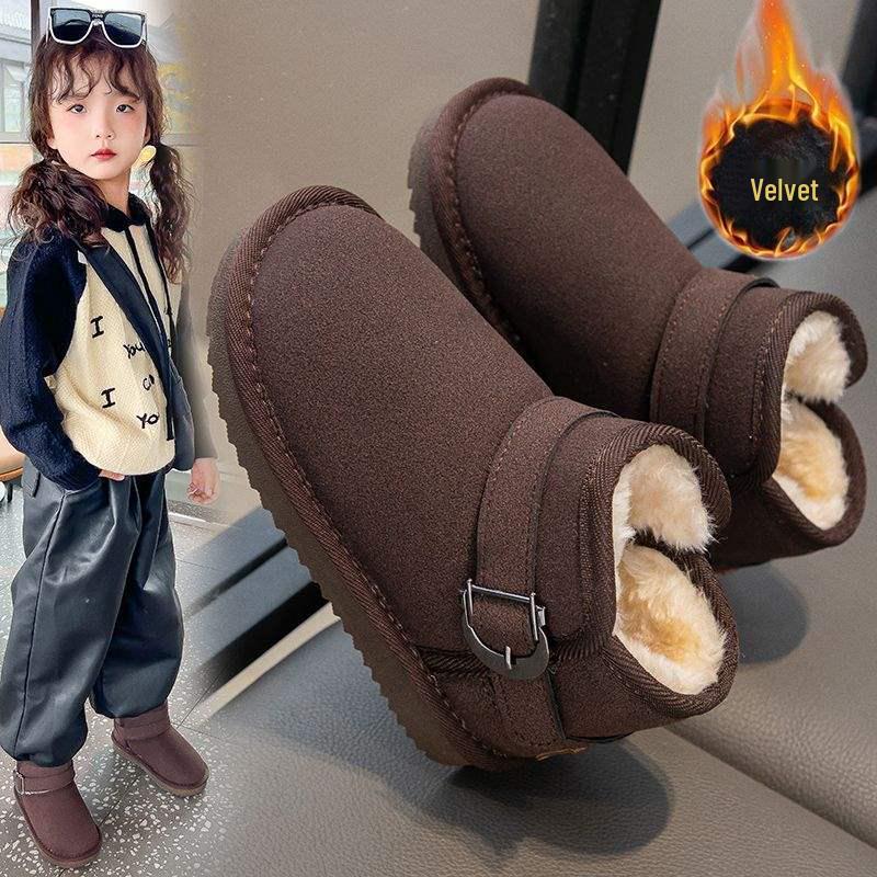 Kids' Suede Snow Boots - Mid-Calf, Warm, Anti-Slip, Soft Sole, All Seasons, Flat Bottom for Girls