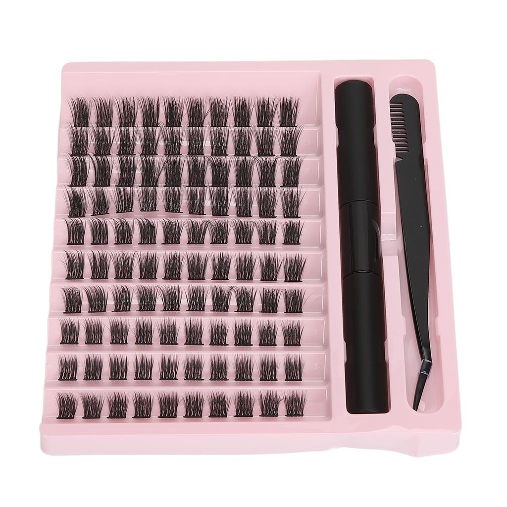 100 trsů umělých řas Tloušťka D Zakřivení DIY Prodlužování řas s 3ml lepidlem Pinzeta