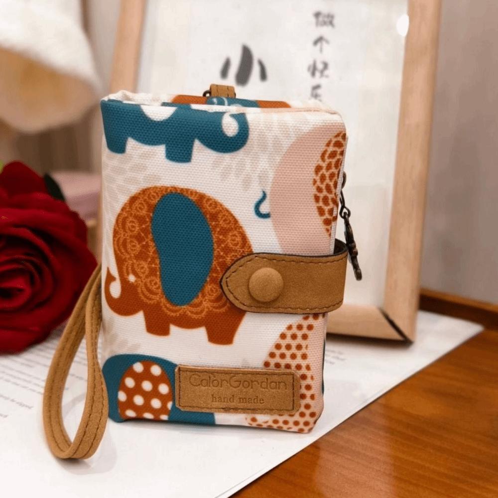 Flower Short Trifold Wallet Elephant Coin Pouch Casual Printed Card Bag  Men