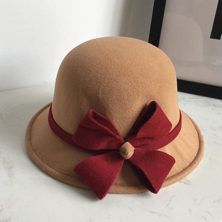 Women's Hat Autumn and Winter Woolen Top Hat European, American and British Women's Dome Basin Hat Elegant Versatile Four-leaf Flower Bucket Hat