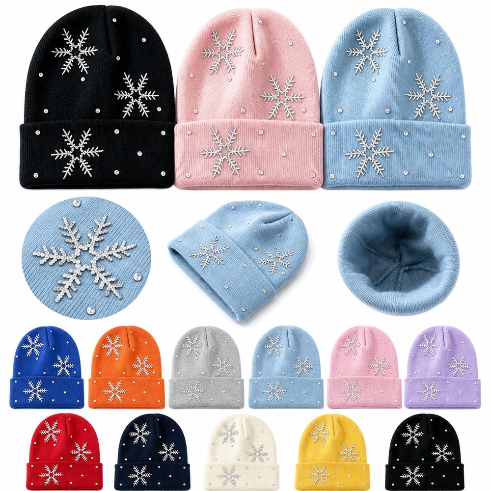 Rhinestone Children Knit Hat Knitted Fabric Snowflake Knitted Cap Kids Winter Wear