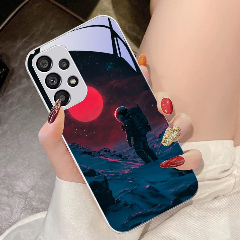 Red Moon Explorer For Samsung Galaxy S10 4G S20 11E 30 S21 22 S24 Fe Pro S23 S25 Ultra 5G S9 Tempered Glass Phone Case