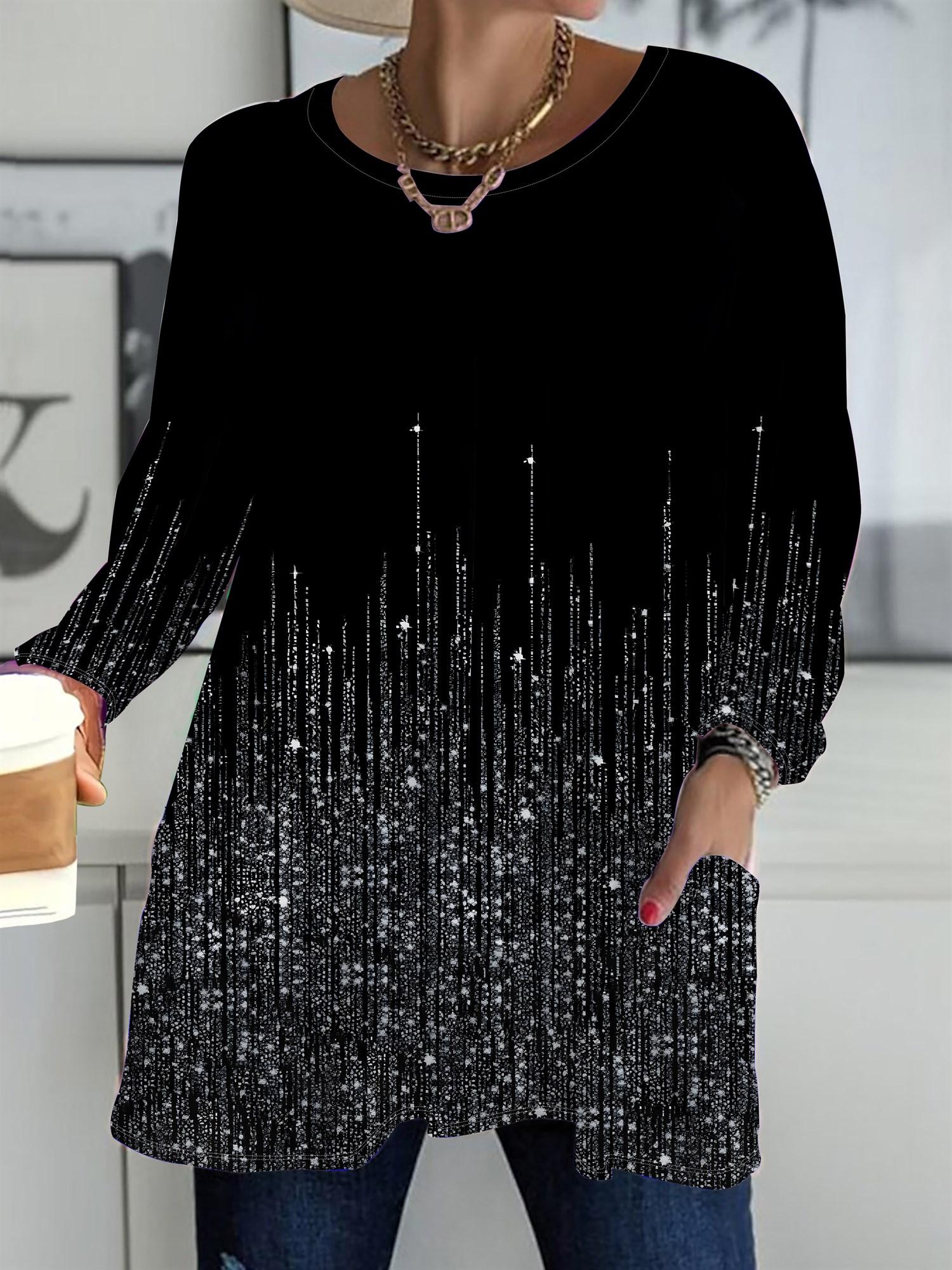 

Осень-Зима 2025 Новые Женские Топы Большого Размера, Модные Футболки с 3D-принтом цветов, с Круглым Вырезом и Длинным Рукавом 1XL чёрный