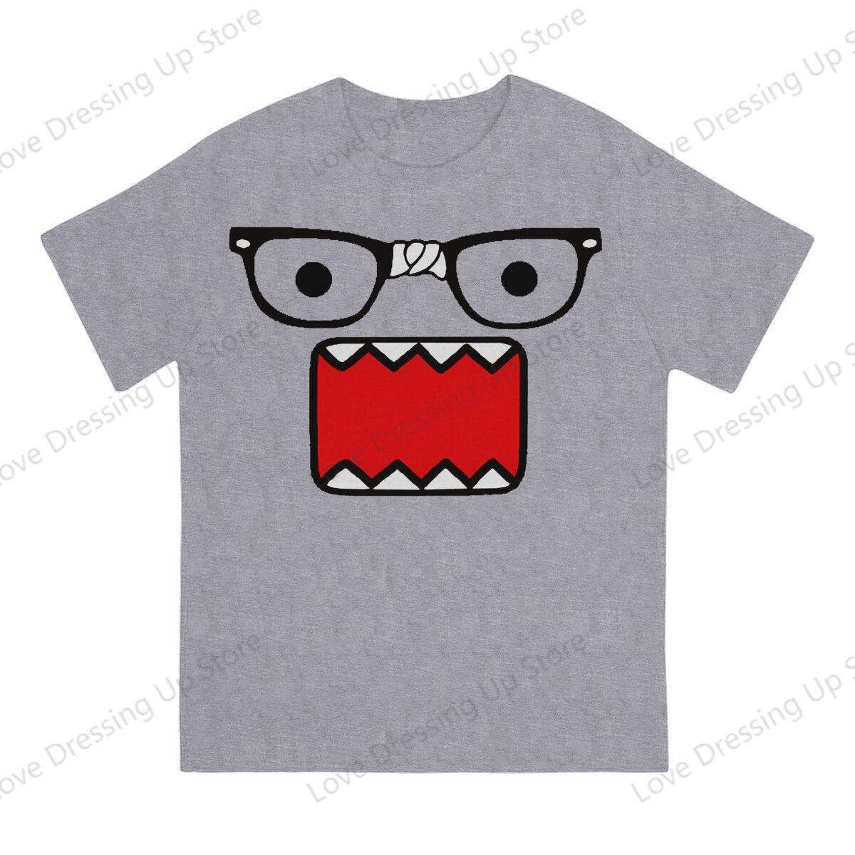 Comfortable season Domo Kun Print Grappig T-shirt met Korte Mouwen Heren Dames Veelzijdig Koppel Tops L grijze kleur