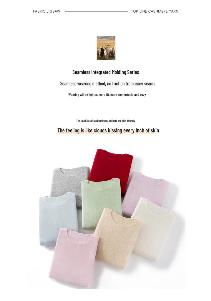 Women's Round Neck Versatile Cashmere Sweater - Solid Color, Long Sleeve, Fashionable Lazy Style for Spring, Autumn, and Winter
