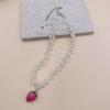 Double Layer Pearl Choker  Strawberry Pendant Necklace Collar Necklace