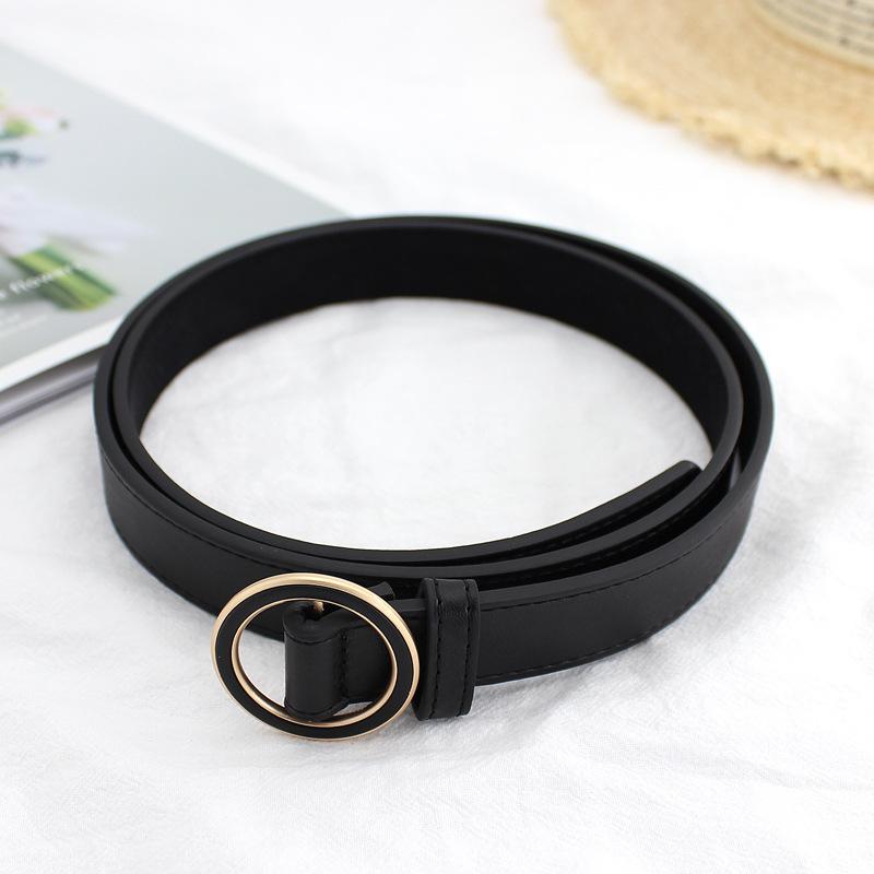 Ladies Painted Round Day Buckle Belt Non-Punching Decorative Belt Non-Porous Belt