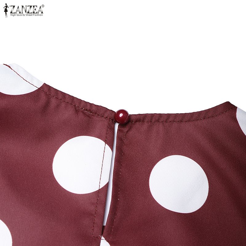 ZANZEA Women Casual Round Neck Polka Dot Print Loose Sleeveless Dress