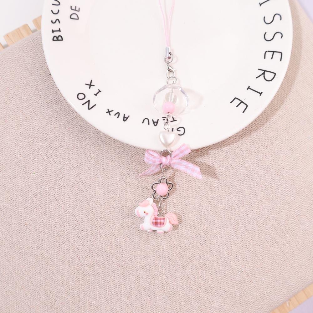 

Cartoon Bow Pony Beads Keychain Cute Horse Mobile Phone Rope Pendant Backpack Decoration Pendant Accessories New Year Gifts A1