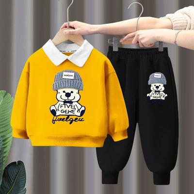 Kinder Frühling Herbst Baby Mädchen Kleidung Set Junge Revers Cartoon Bedruckt Pullover Sweatshirts und Hosen 2-teiliger Anzug Kinder Trainingsanzüge