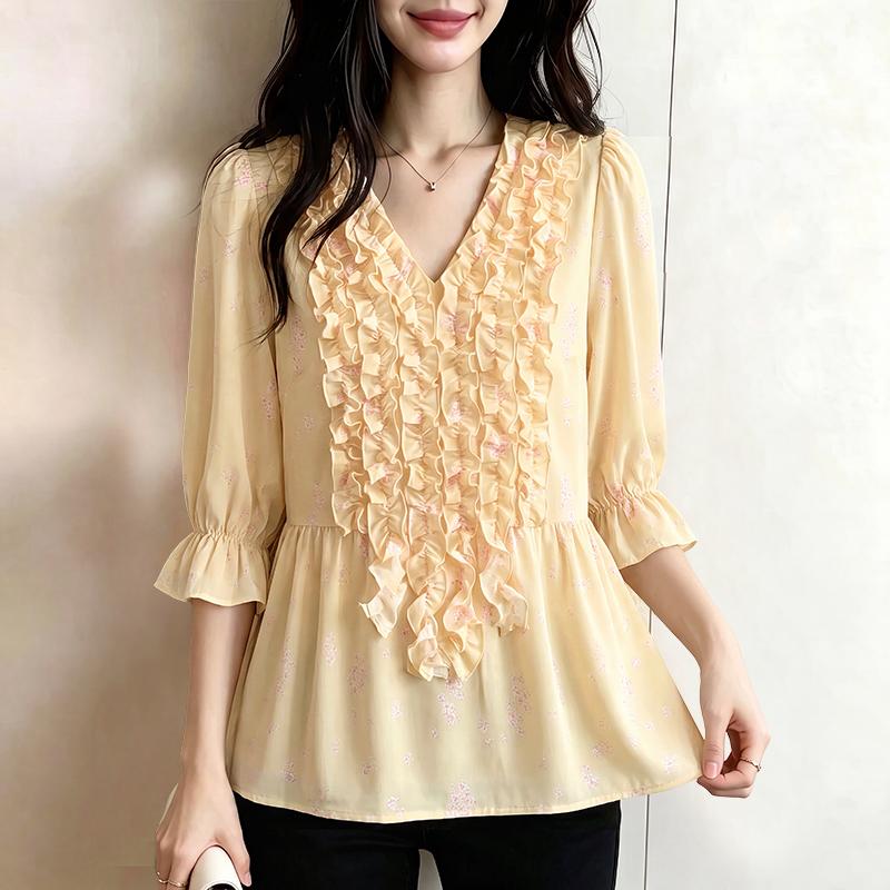 ZANZEA Women Elegant Floral Print Summer Casual V-Neck 3/4 Sleeve Blouse