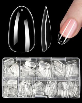 ELECTOMANIA 500pcs Fake Nails - 10 Sizes, Transparent & Acrylic False Nails with Case for Salons & DIY Nail Art (Long Oval)
