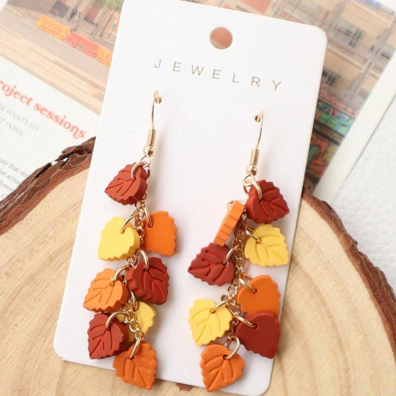 1 paire Automne Hiver Acrylique Luxe Émail Cuit Faux Texture Argile Douce Boucles d'oreilles Feuilles Fait Main Délicat Élégant Style Vintage Gouttes
