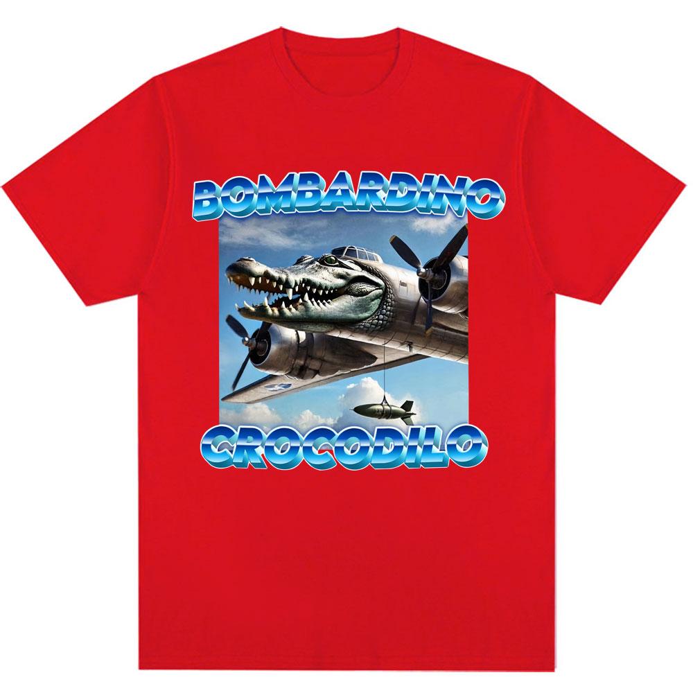 Bombardiro Krokodil Gator Lustiges Meme T-Shirt Humor Italienischer Hirnfraß Vintage Neuheit Geschenk T-Shirts Mode Locker Baumwoll T-Shirts