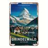 Vintage Grindelwald Switzerland Iron Wall Sign  Retro Alpine Mountain Landscape Art   Rustic Metal Decor for Home Bar Cafe