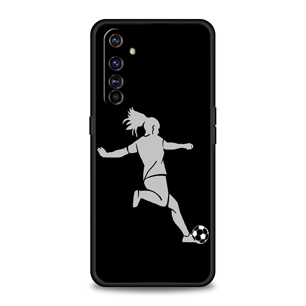Football Player Soccer Art Phone Case For Realme 12 11 10 6 7 9 Pro Plus 8 5G C35 8i 9i GT2 GT3 GT5 GT Neo 2 3 5 Black Cover
