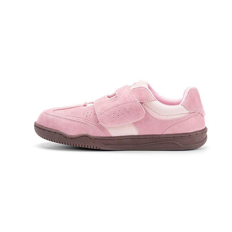 Cowhide version niche leather Velcro round head women's leisure sports style flat-bottomed versatile shoes