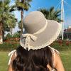 Women's Korean-style straw hat with large brim and bow, face-shading sun hat for outdoor beach use, UV protection, sun-proof straw fisherman hat